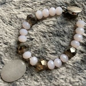 Snow Quartz Bracelet w/ White & Tan Faceted Glass